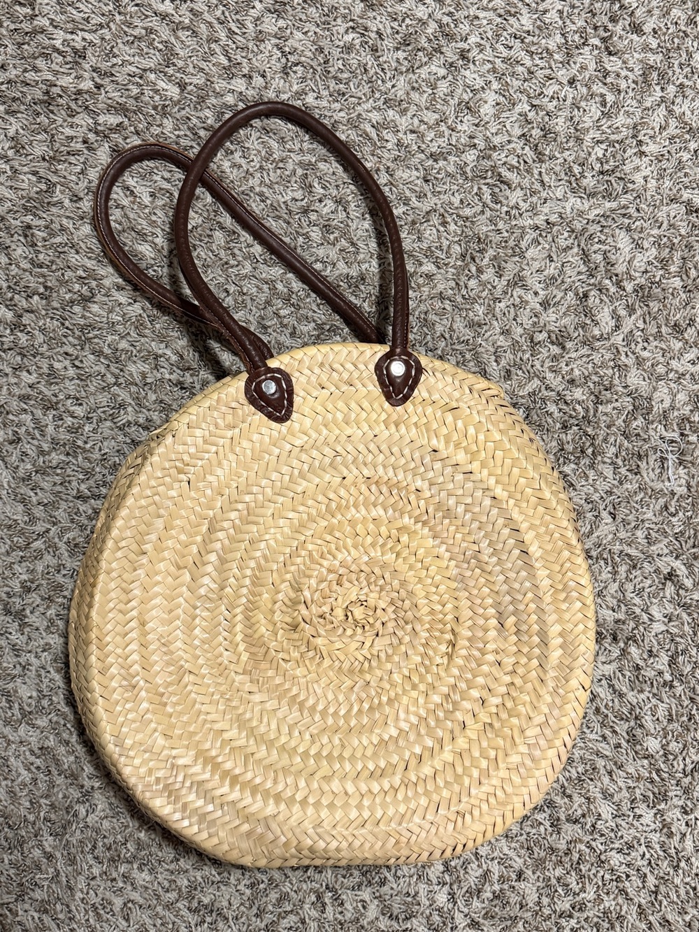 From MOROCCO - Woven Wicker Oversized Straw Round Tote with Brown Handles